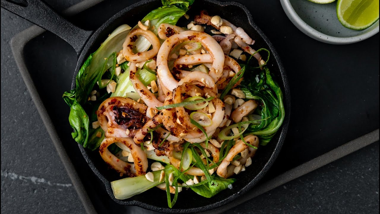 Garlic and Chili Squid With Bok Choy