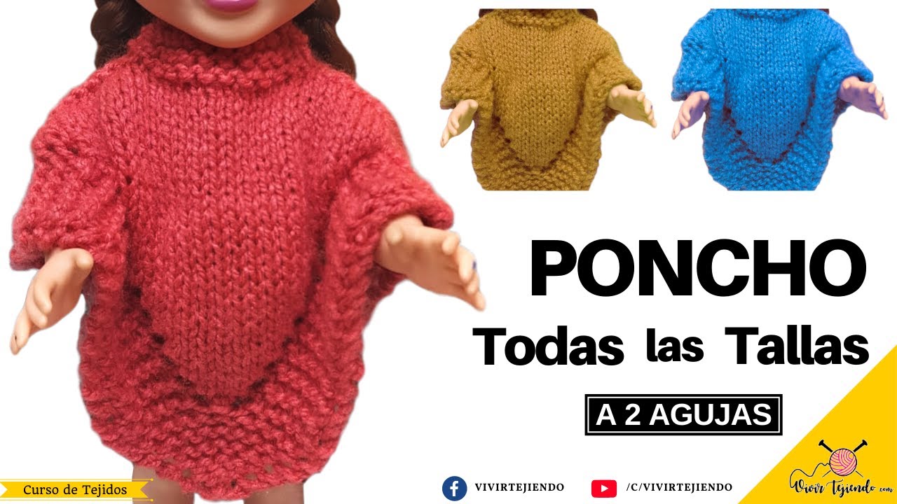 🌈 Tejidos a DOS AGUJAS 👘 PONCHO Paso a Paso con Punto Jersey -Todas las Tallas