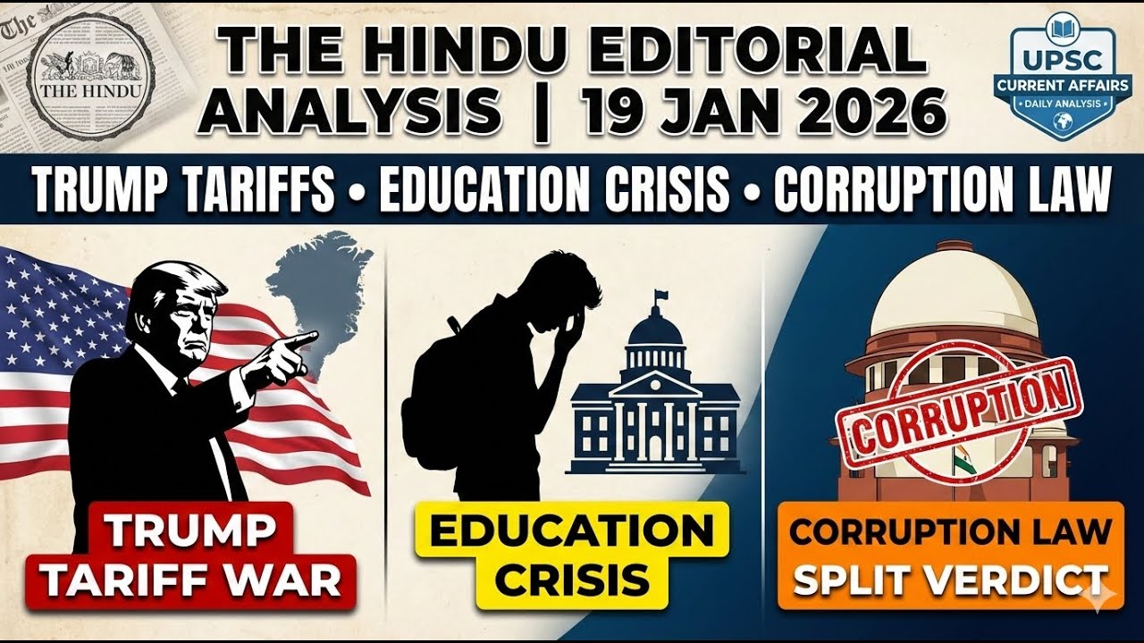 The Hindu Editorial | 19 January 2026 | Trump Tariffs, Education Crisis & Corruption Law | UPSC