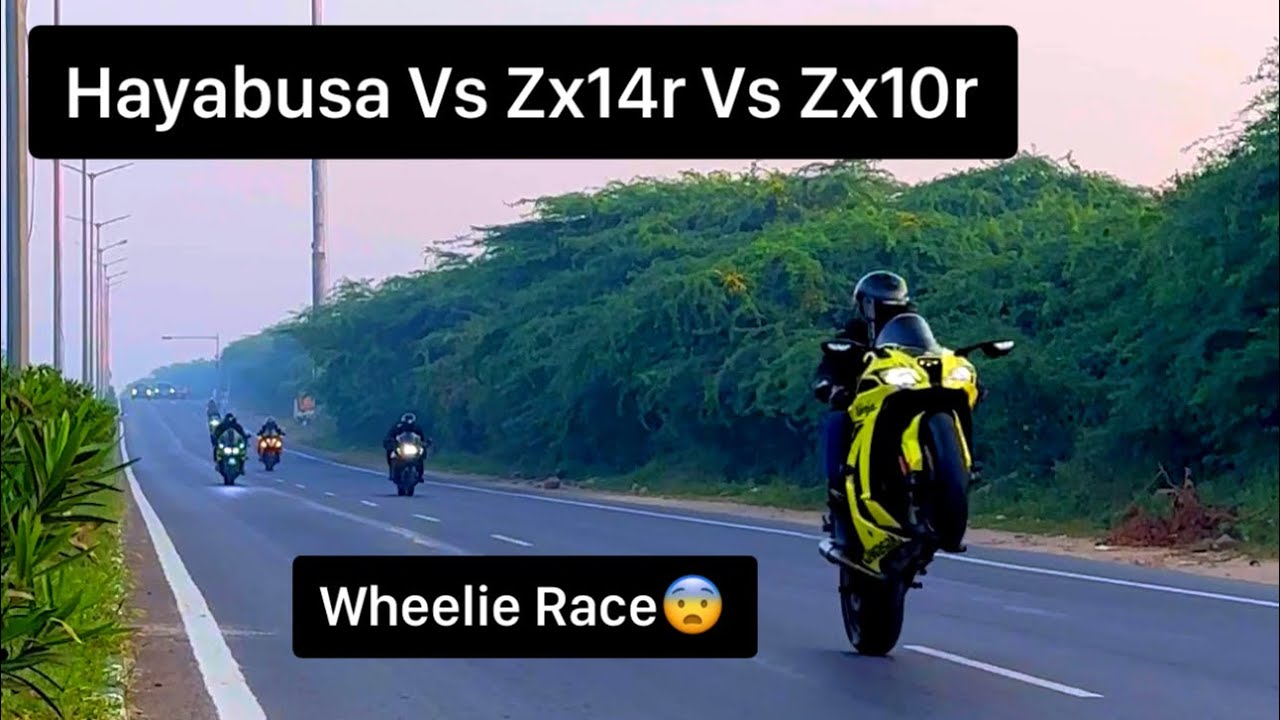 Ninja Zx10r vs Hayabusa vs Zx14r Street Race | Wheelie r$ce on highway😱