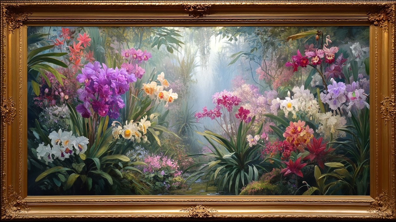 Orchid Paradise | Turn Your TV Into Art | Floral Oil Painting Screensaver | TV Framed Art | 3 Hours