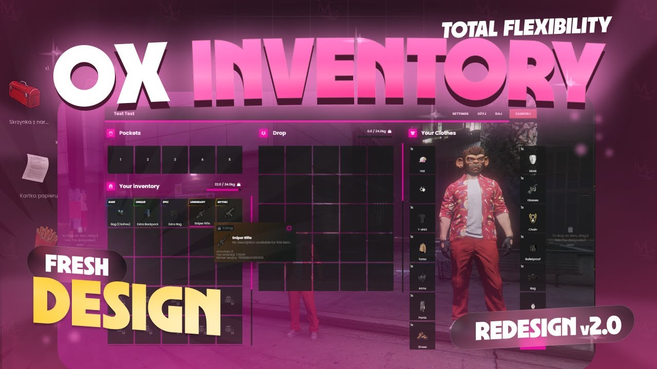 ox_inventory Redesign Fivem, Backpack system | Clothes, Rarity | Throwing | Rename [ESX/QBCORE/QBOX]