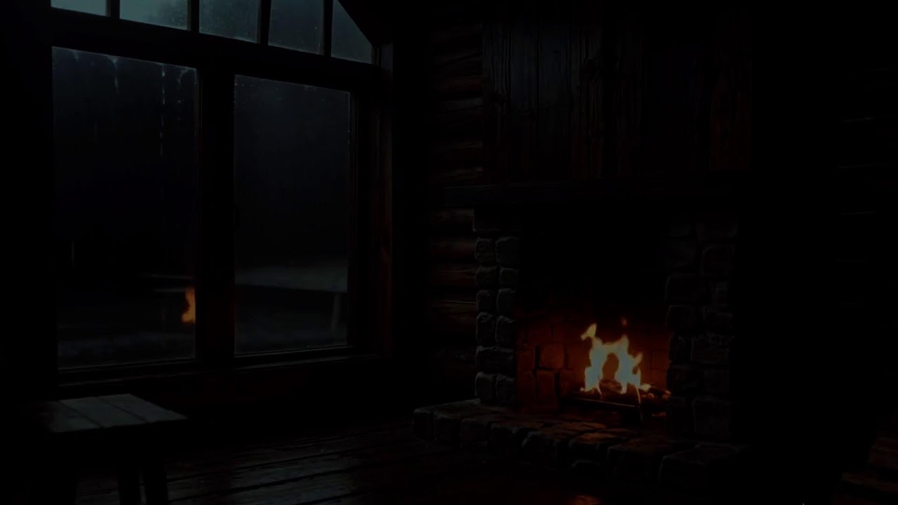 Midnight Rain Sounds with Fireplace Ambience for Deep Sleep