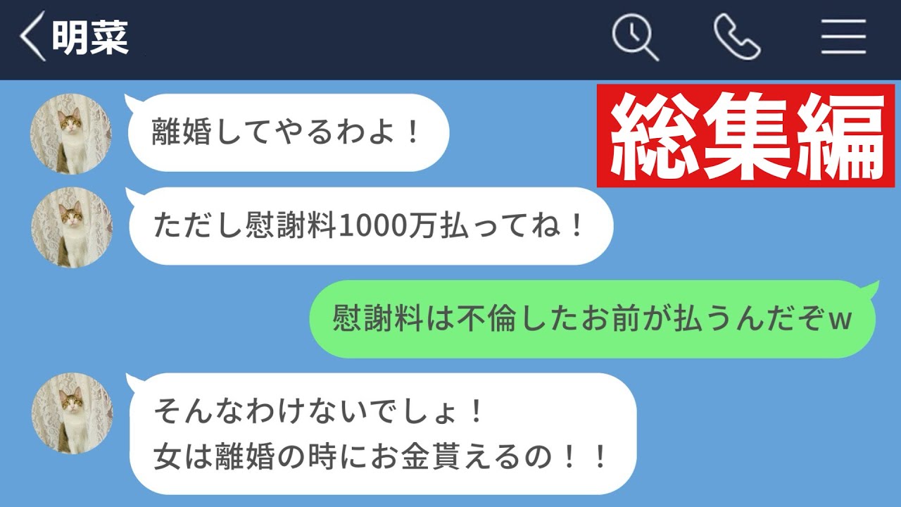 【LINE】不倫したのに離婚したら慰謝料貰えると思ってたバカ嫁に制裁を加えた結果www【総集編・作業用・睡眠用】