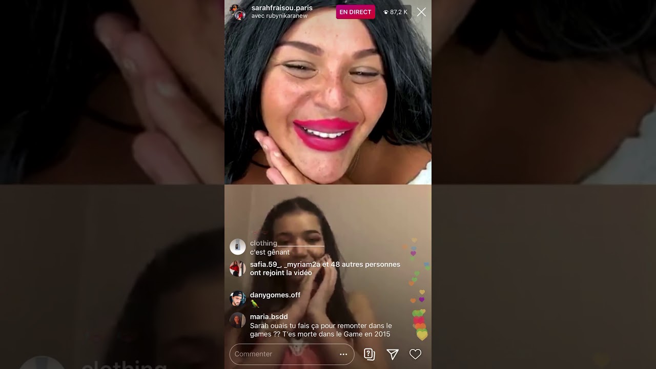 Sarah Fraisou et Rubynikaranew Histoire ? Embrouille ? Clash Rediffusion live instagram.