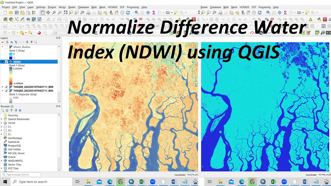 RS & GIS QA54 Normalize Difference Water Index (NDWI) using QGIS