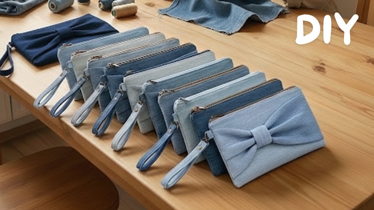 DIY 30분 만에 간단한 리본 파우치 만들기/Make a simple ribbon pouch in 30 minutes/청바지&바지 리폼
