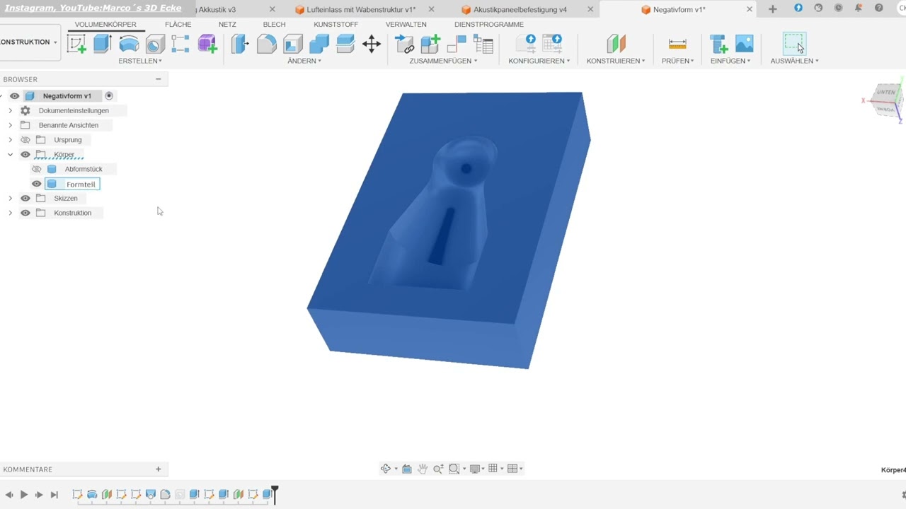 Fusion 360 Tutorial Negativform von fertigen Modell ableiten ganz Einfach Anfänger geeignet