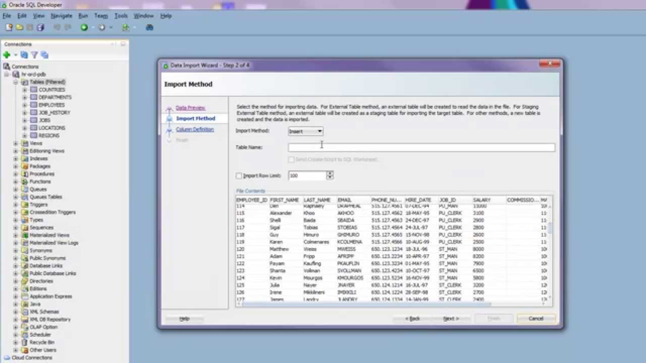 Importing Data from Excel into Oracle Database using SQL Developer 4.1