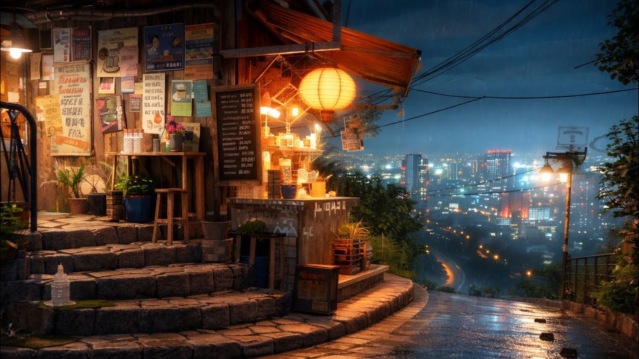 Corner Café Nights – Rainy Lo-Fi for Deep Focus & Midnight Calm | Warm Lanterns, Neon Streets