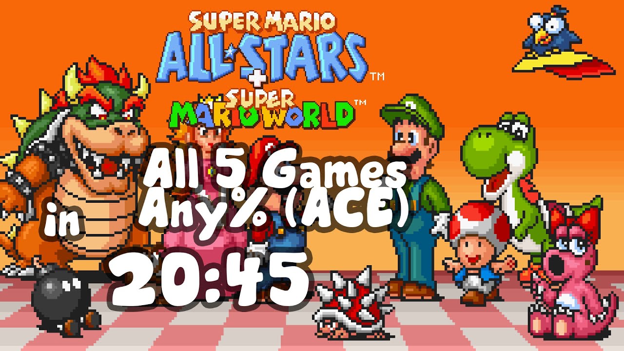 Super Mario All-Stars + World: All 5 Games Any% (ACE) in 20:45