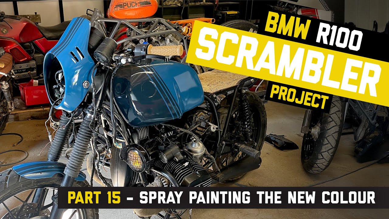 BMW R100 Scrambler Build Part 15 - Spraying the fuel tank & new colour