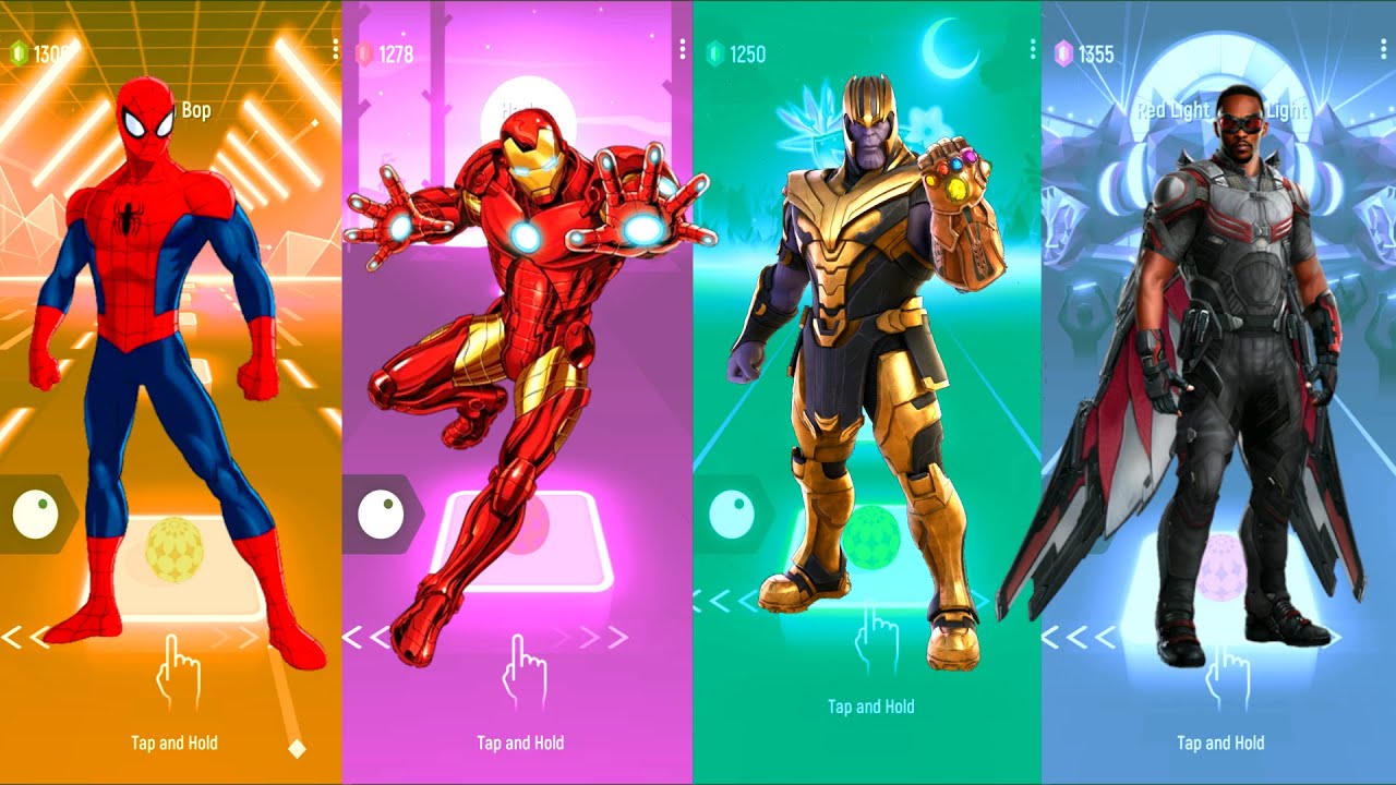 Spiderman 🆚 Iron Man 🆚 Thanos 🆚 Falcon | Marvel Heroes | Tiles Hop Fun Ball