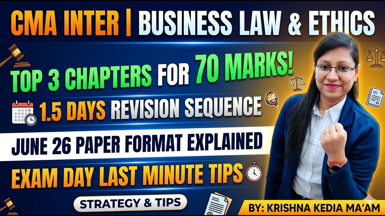 CMA Inter Business Law & Ethics (P5) | 70 marks | Last 1.5 days June 26 Exam Strategy | Important Q.
