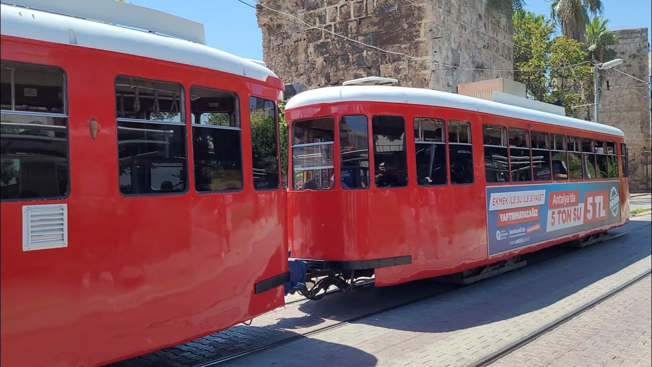 Antalya walking tour 4K UHD - ride in nostalgic red tram and tour inside popular archeology museum