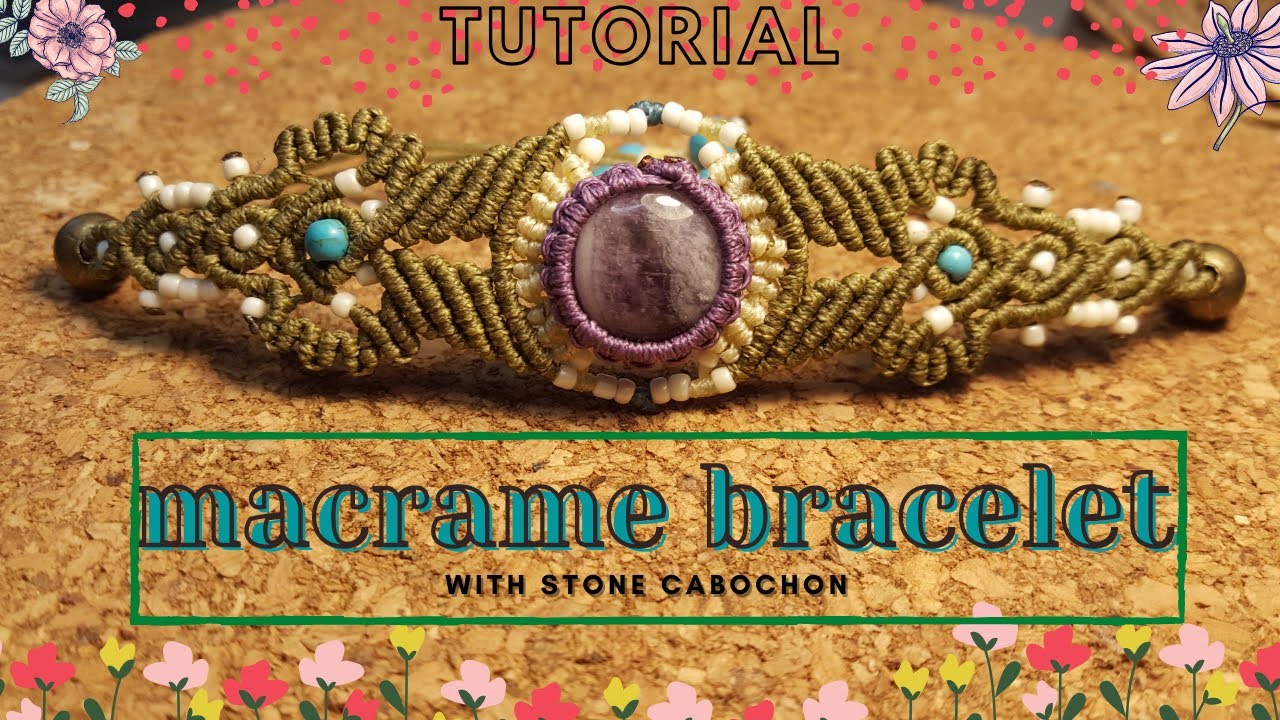 Macrame bracelet with stone cabochon #2 │DIY