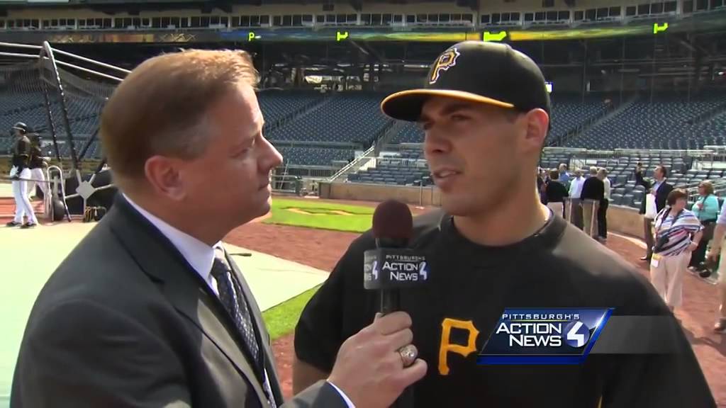 Action Sports' Guy Junker catches up with birthday boy Tony Sanchez at PNC Park