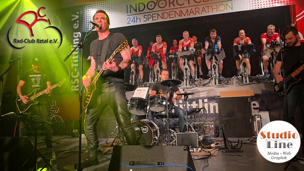 Rockband EXITUS heizt mit Live Musik so richtig ein beim 24h Indoor Cycling Spendenmarathon