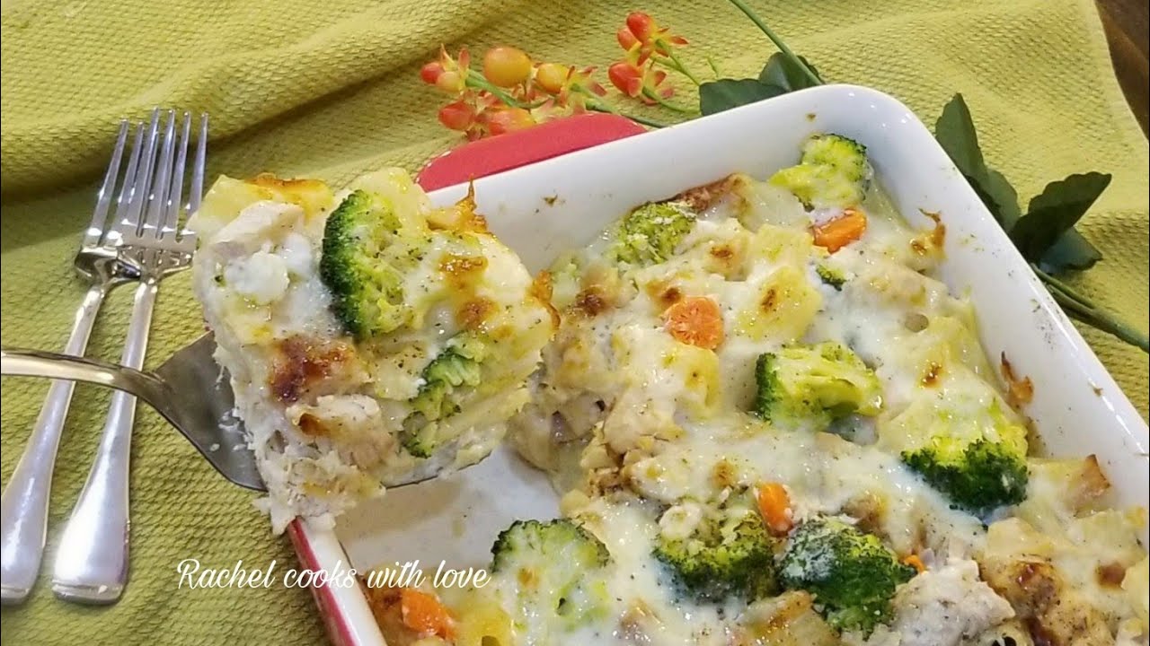 Cheesy Broccoli Pasta Casserole | With Turkey, chicken or Ham