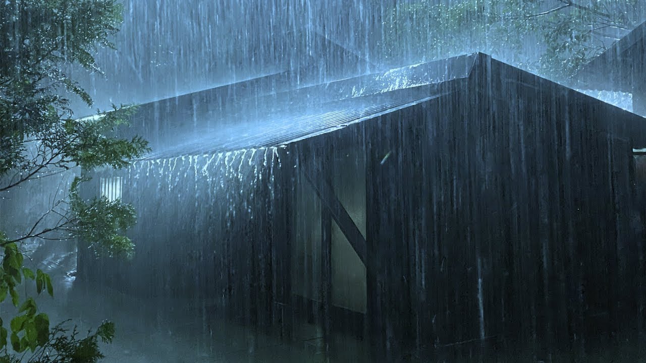 Immersed in a Deep Sleep with Pouring Rain & Fierce Thunder on the Fragile Metal Roof in Dark Night