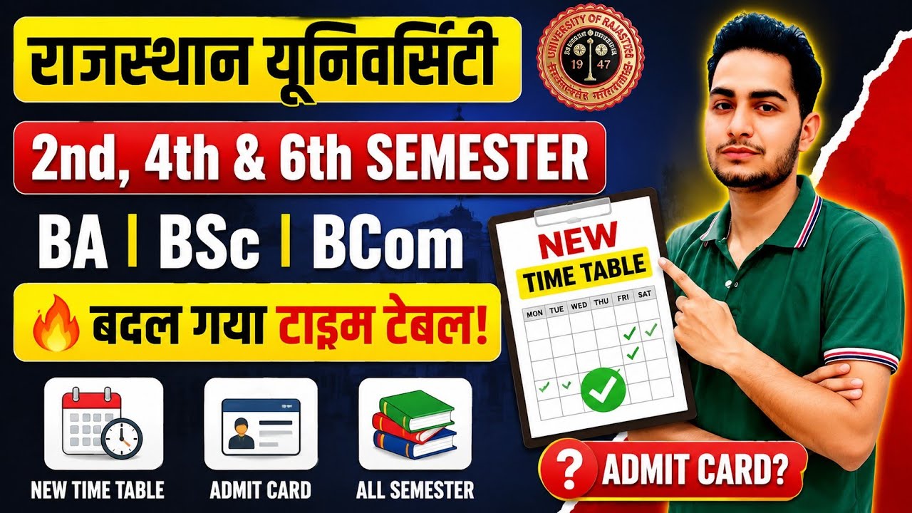 Rajasthan University 2nd 4th & 6th Semester New Exam Time Table 2026 Out 🔥 BA BSc BCom / Admit Card