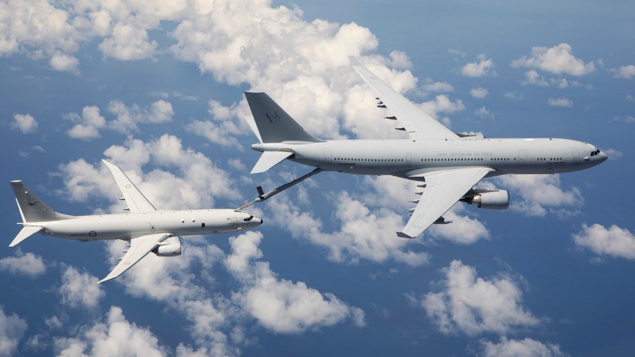 P-8A Poseidon refuels from KC-30A Multi-Role Tanker Transport.