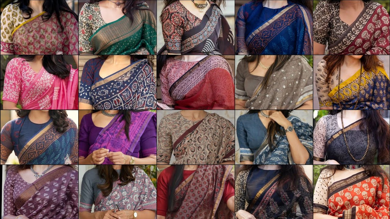 😍👌Office Wear Cotton Sarees With Printed Blouse Designs|Simple Office Wear Cotton Blouse Designs❤️|