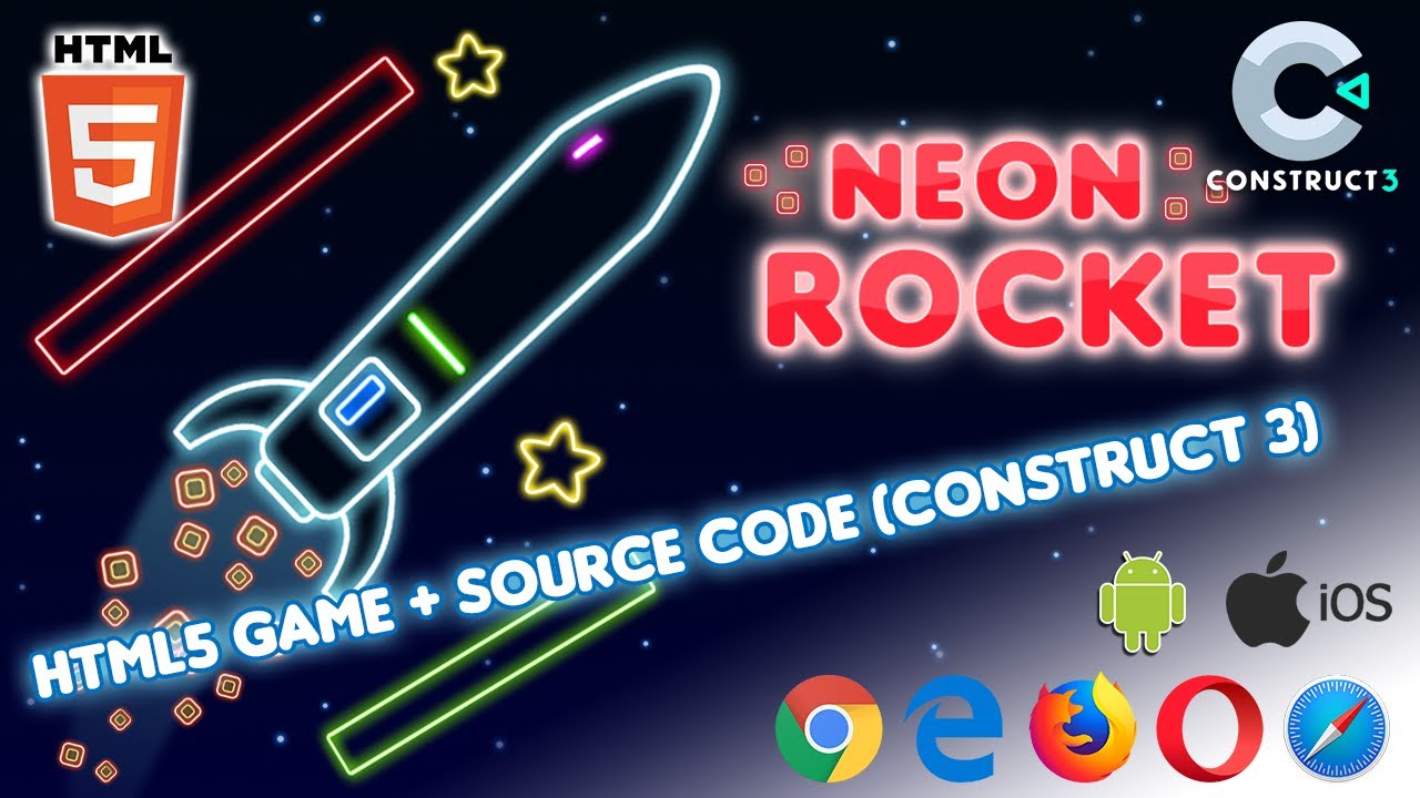 Neon Rocket - Construct 3 - Casual Game Template - HTML5