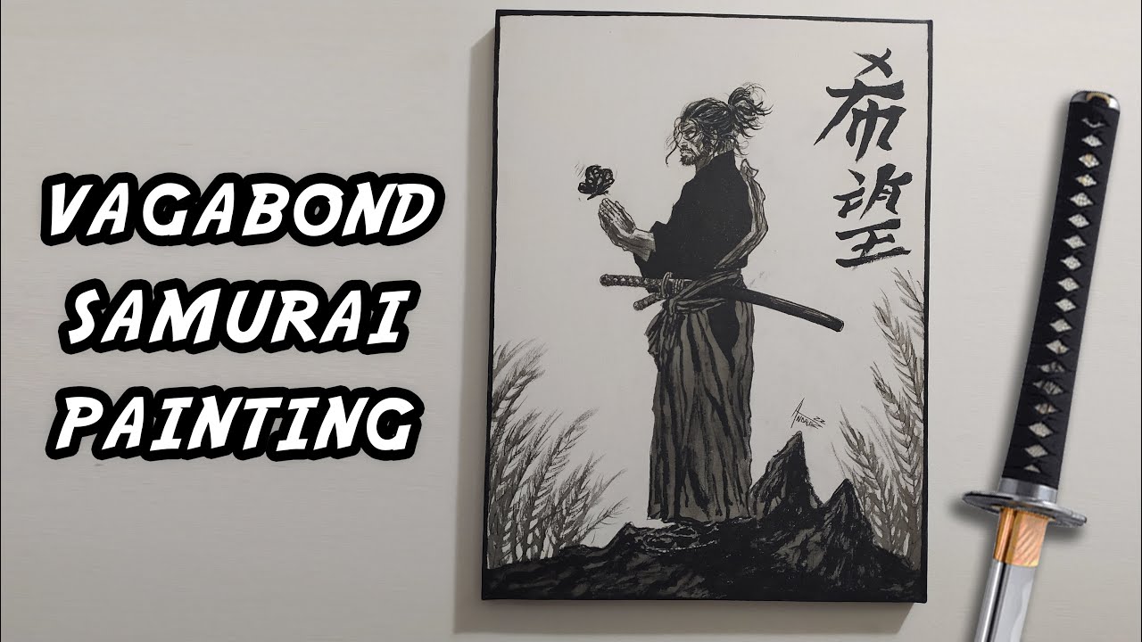 VAGABOND MUSASHI SAMURAI PAINTING/ PINTURA SAMURAI JAPONESA EM TELA DRAWING TIMELAPSE バガボンド