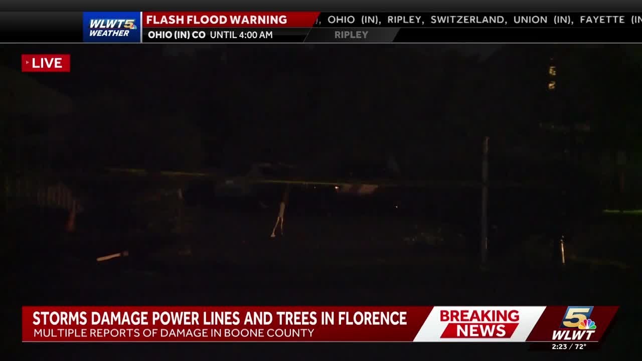Silne burze uszkodziły linie energetyczne i drzewa we Florence w stanie Kentucky