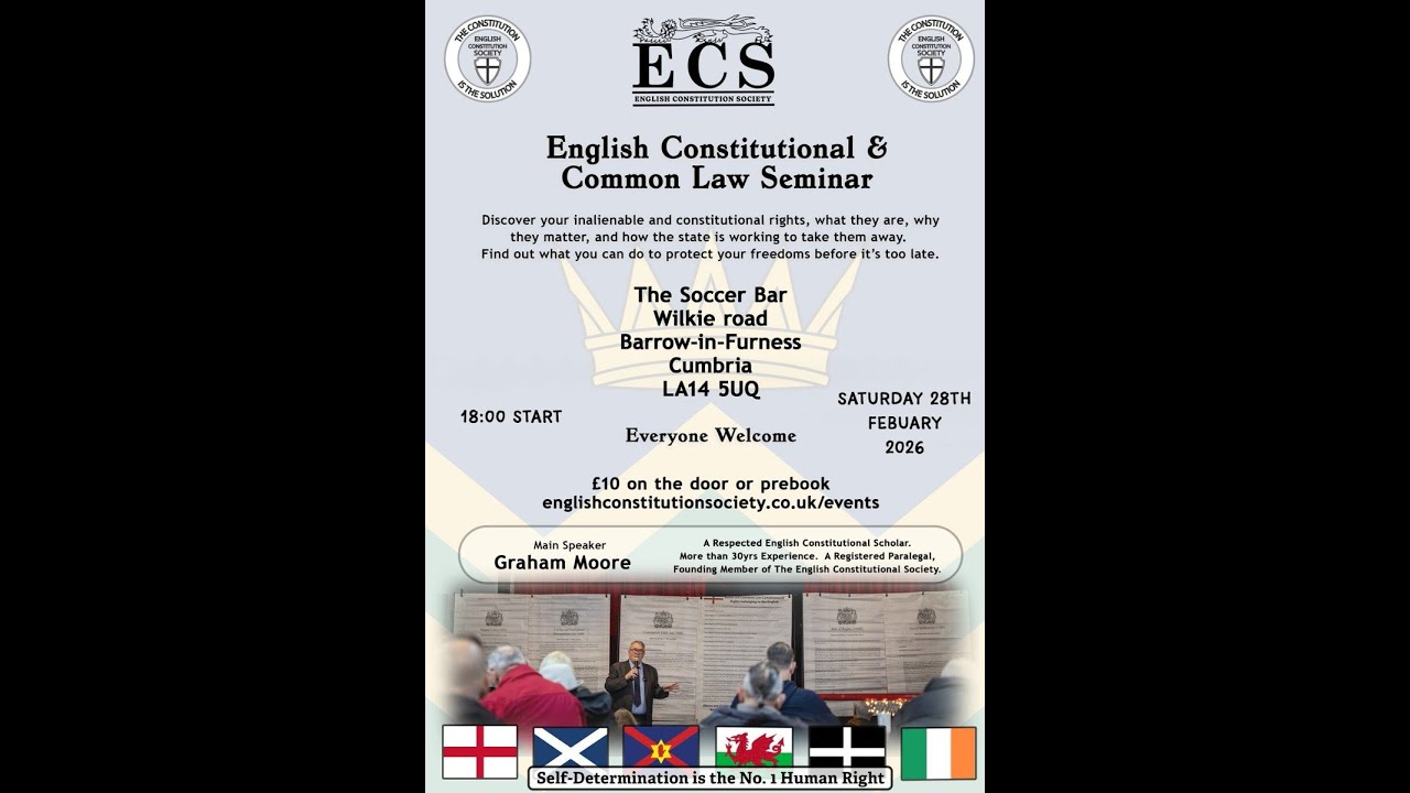 Cumbria Seminar - English Constitution Society.  28th Febburay 2026. 6pm.