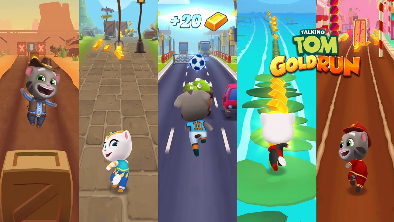 Talking Tom Gold Run Wild West vs Medieval vs Football Event vs Water Village vs Candyland Gameplay