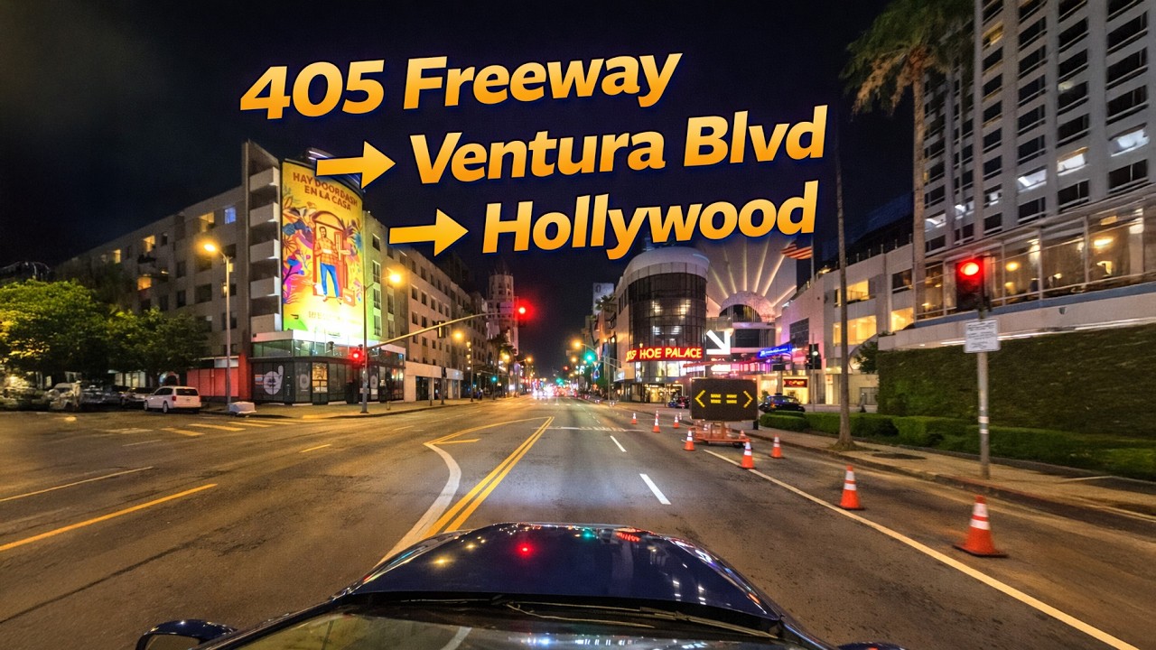 Driving from 405 Freeway to Hollywood via Ventura Blvd | Los Angeles Night Drive