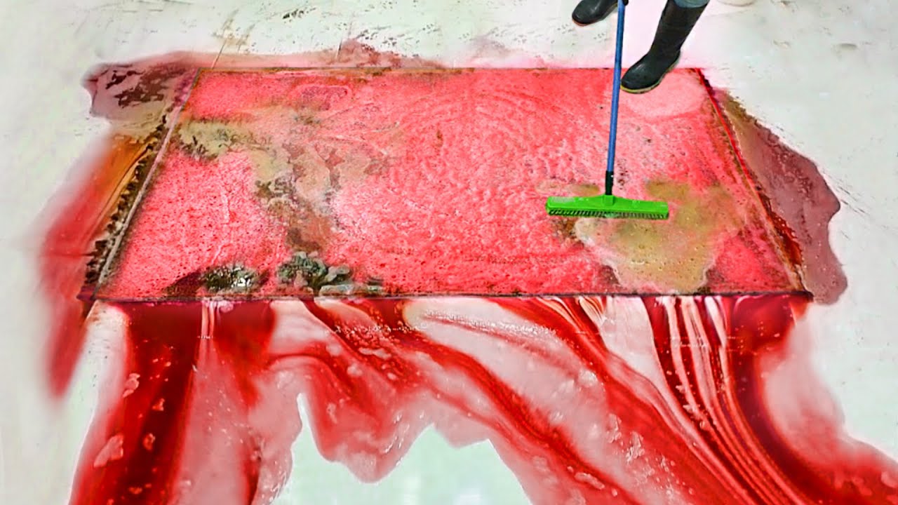 Washing a very dirty colored carpet | Satisfying cleaning