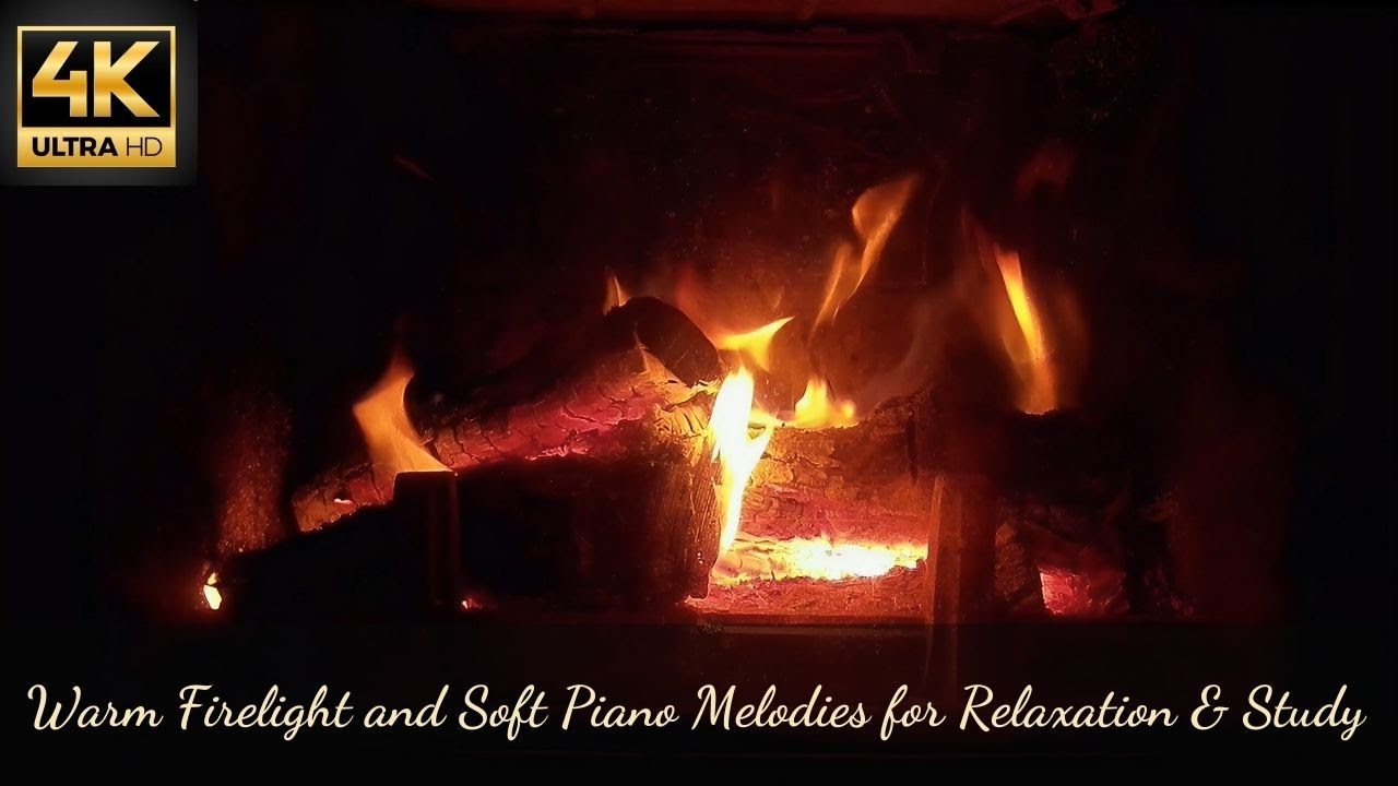 Warm Firelight and Soft Piano Melodies for Relaxation & Study