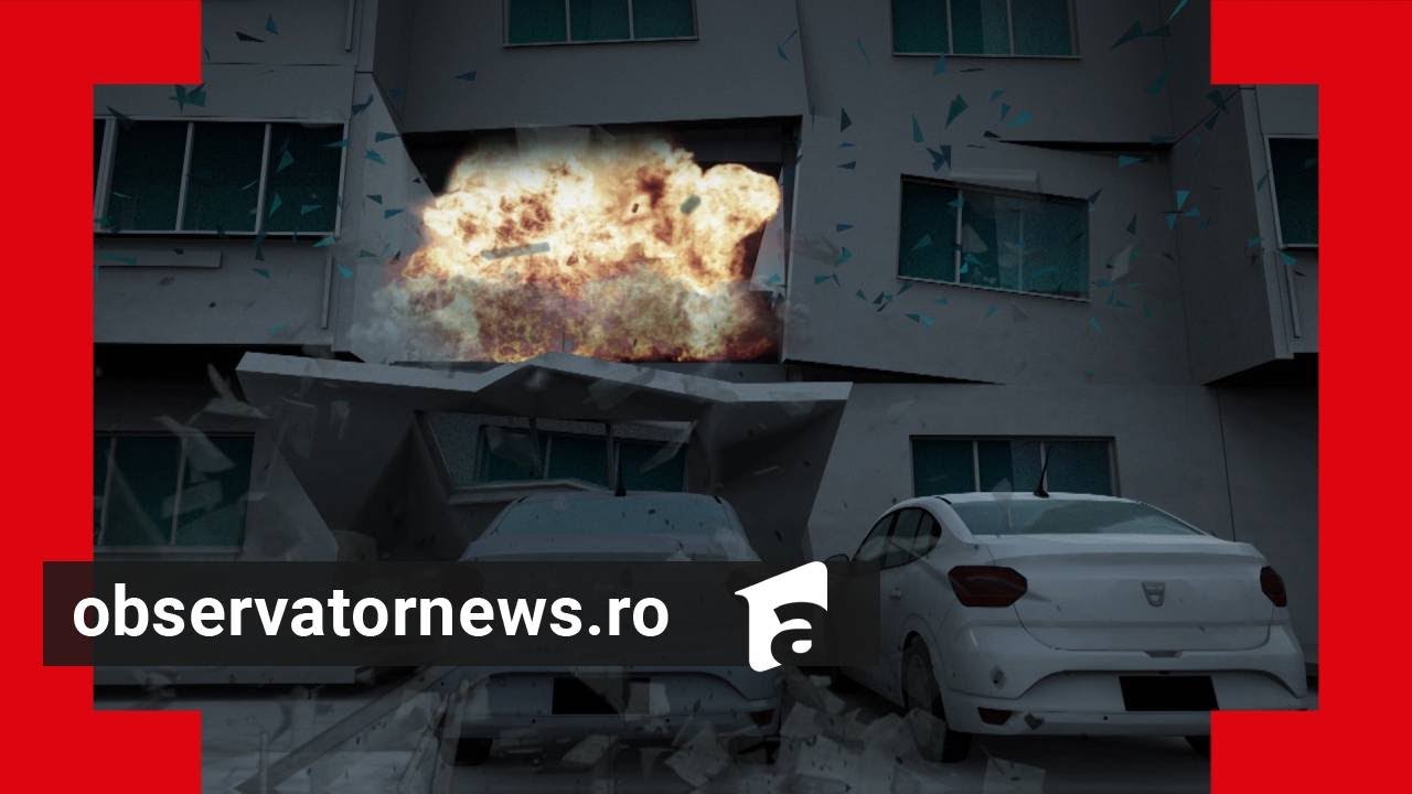 ANIMAŢIE GRAFICĂ cu explozia din Suceava. Un bărbat a fost aruncat de la etajul doi direct în stradă