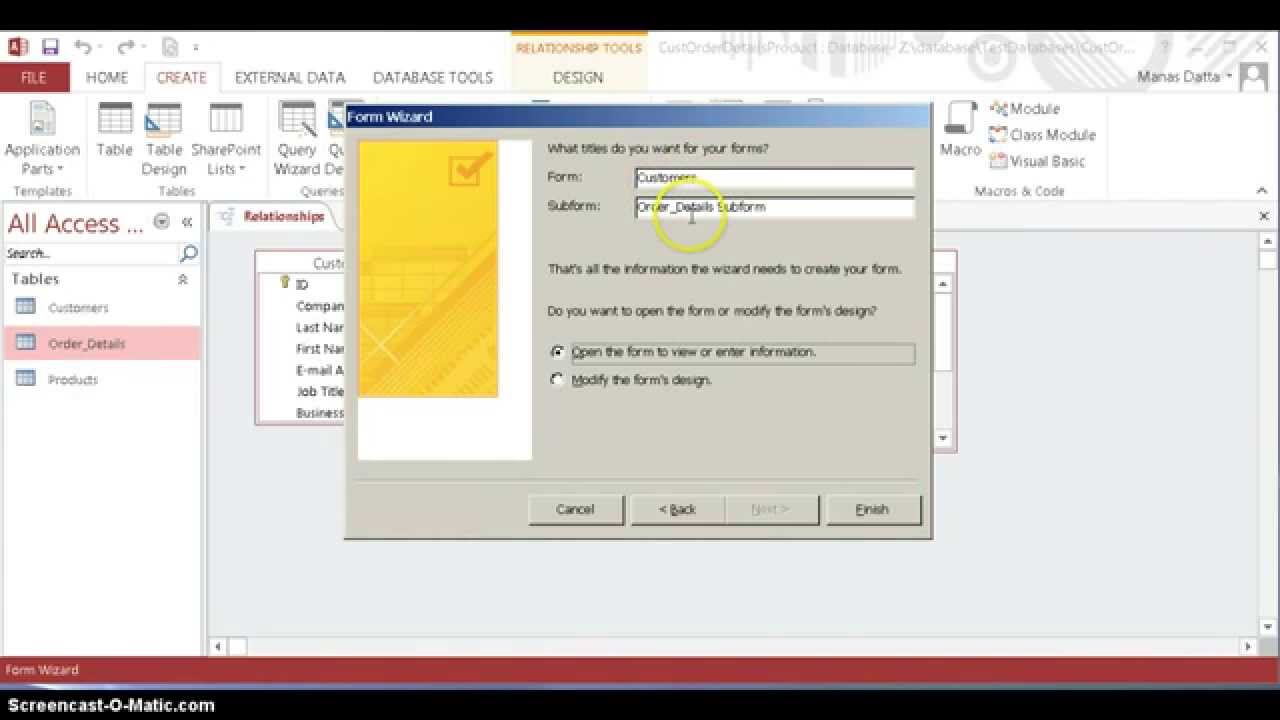 Access 2013: Part1a-How to create and link to subform and main form