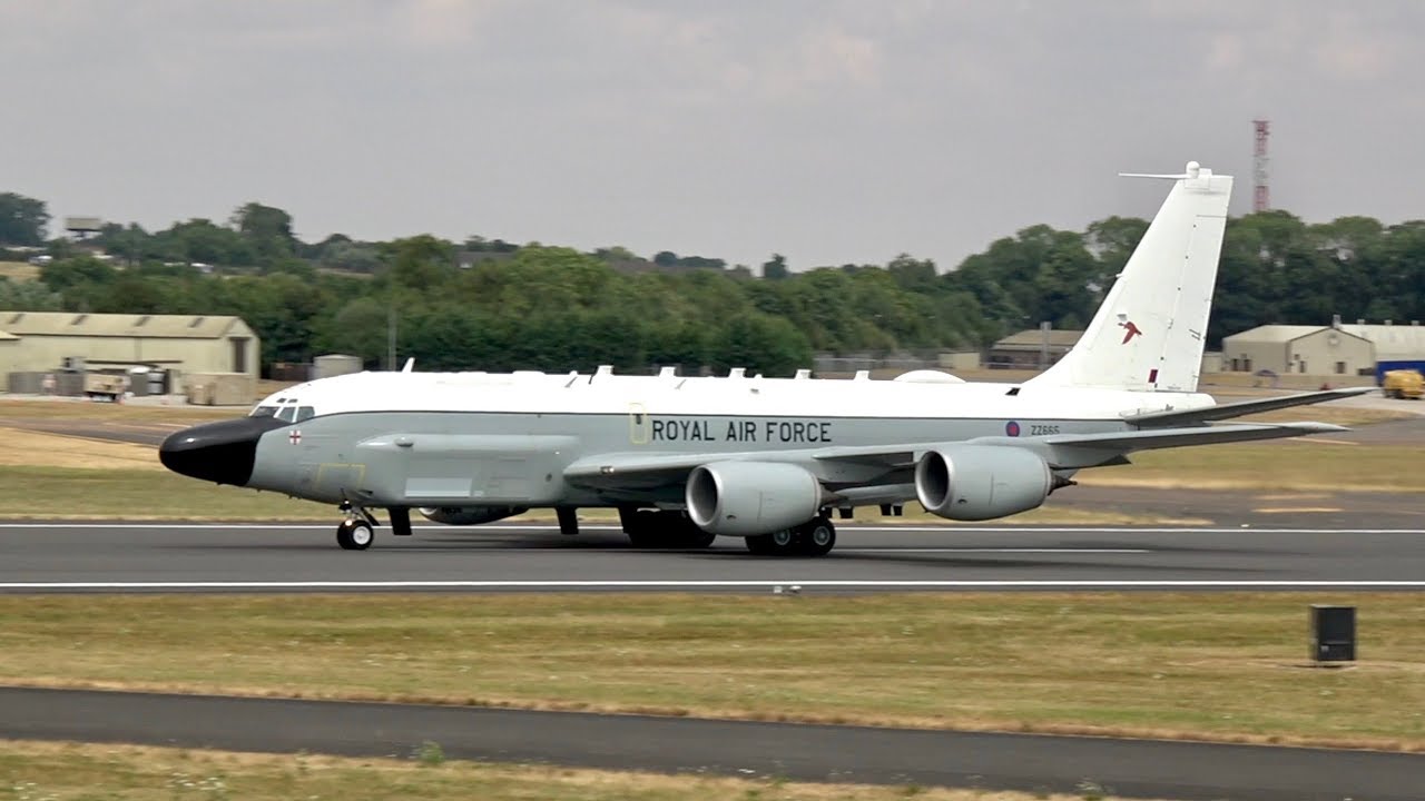 Boeing RC-135W Rivet Joint Royal Air Force departure at RAF Fairford RIAT 2018 AirShow