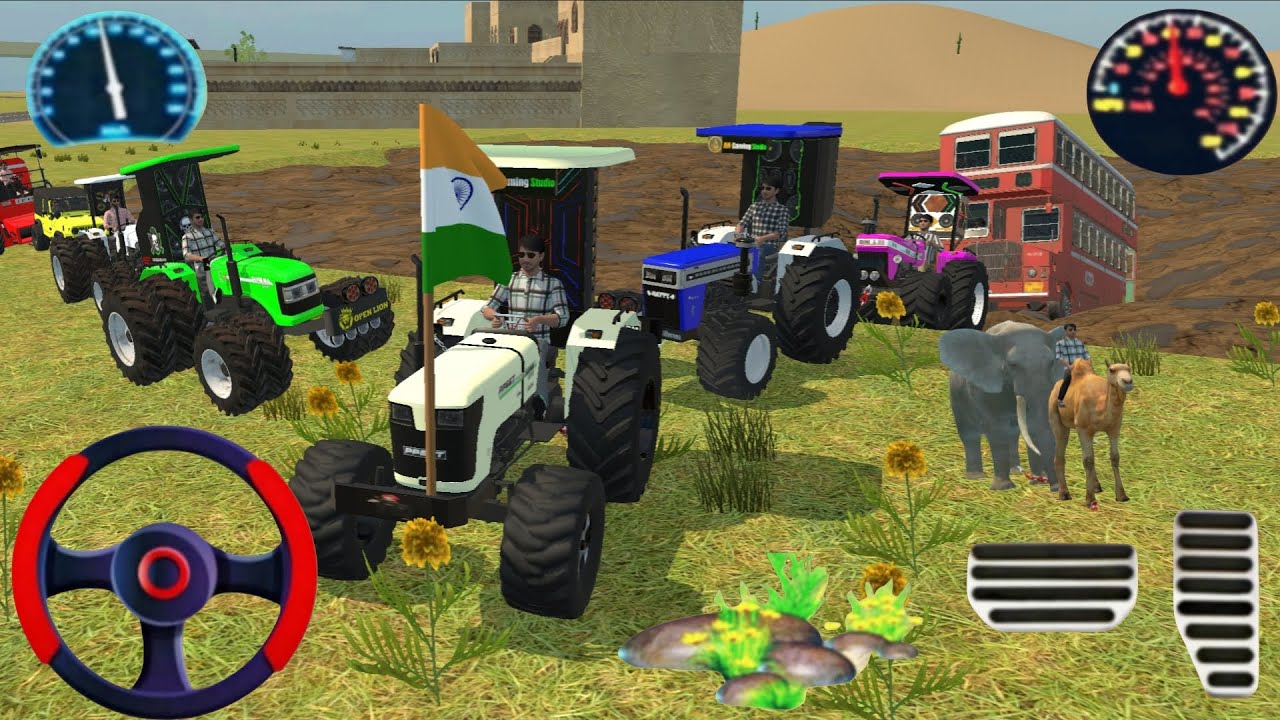 Indian truck stuck in mud tractor and car rescue the truck#simulationgames #drivinggames