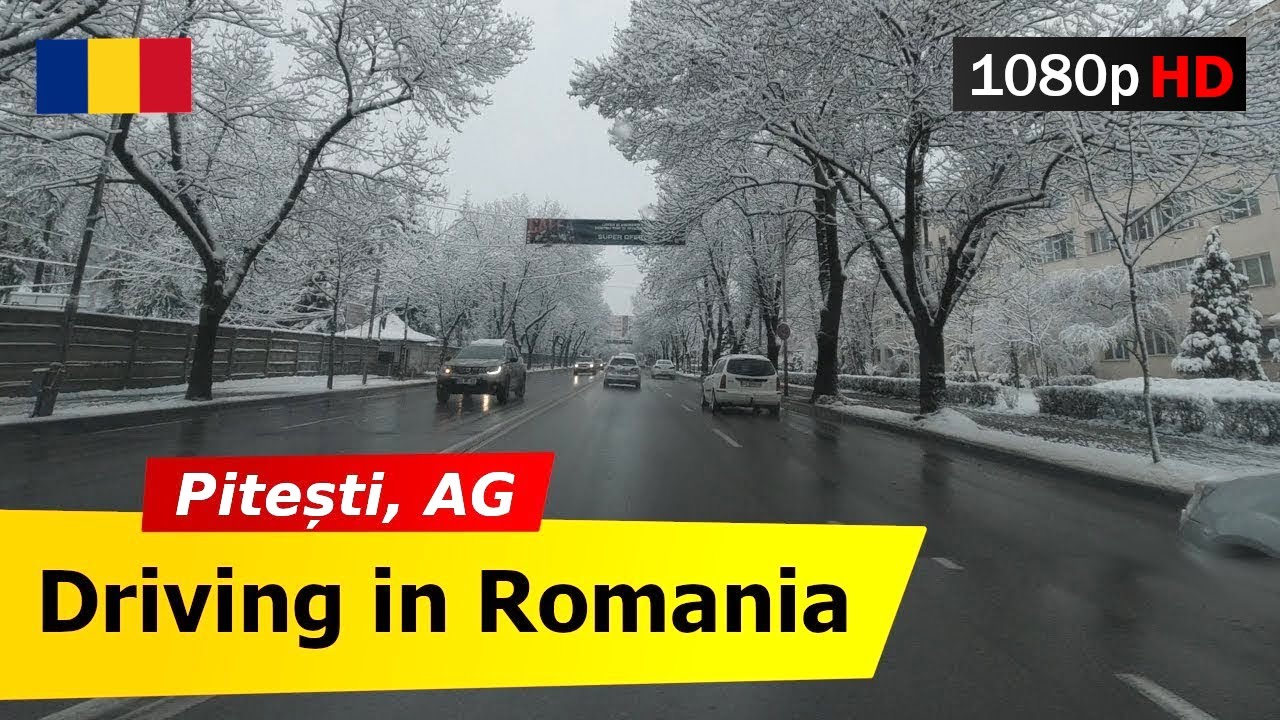 🔴 Romania &bull; Pitesti, Arges【Winter landscape】Driving on Bulevardul Republicii &bull; Bulevardul N Balcescu