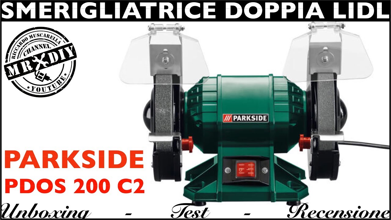 Recensione smerigliatrice doppia Parkside Lidl. PDOS 200 C2. Mola da banco.