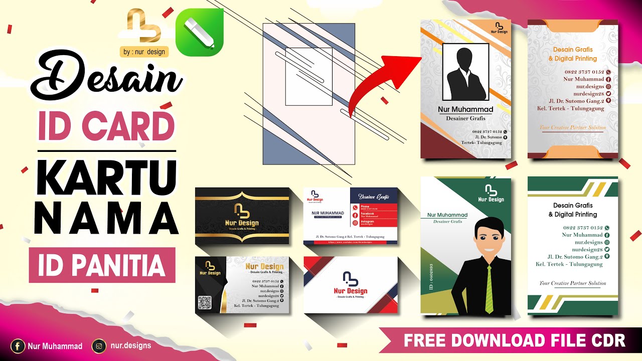 Cara Membuat Desain Kartu Nama di Coreldraw || Id Card (Free CDR) - #nurdesigns