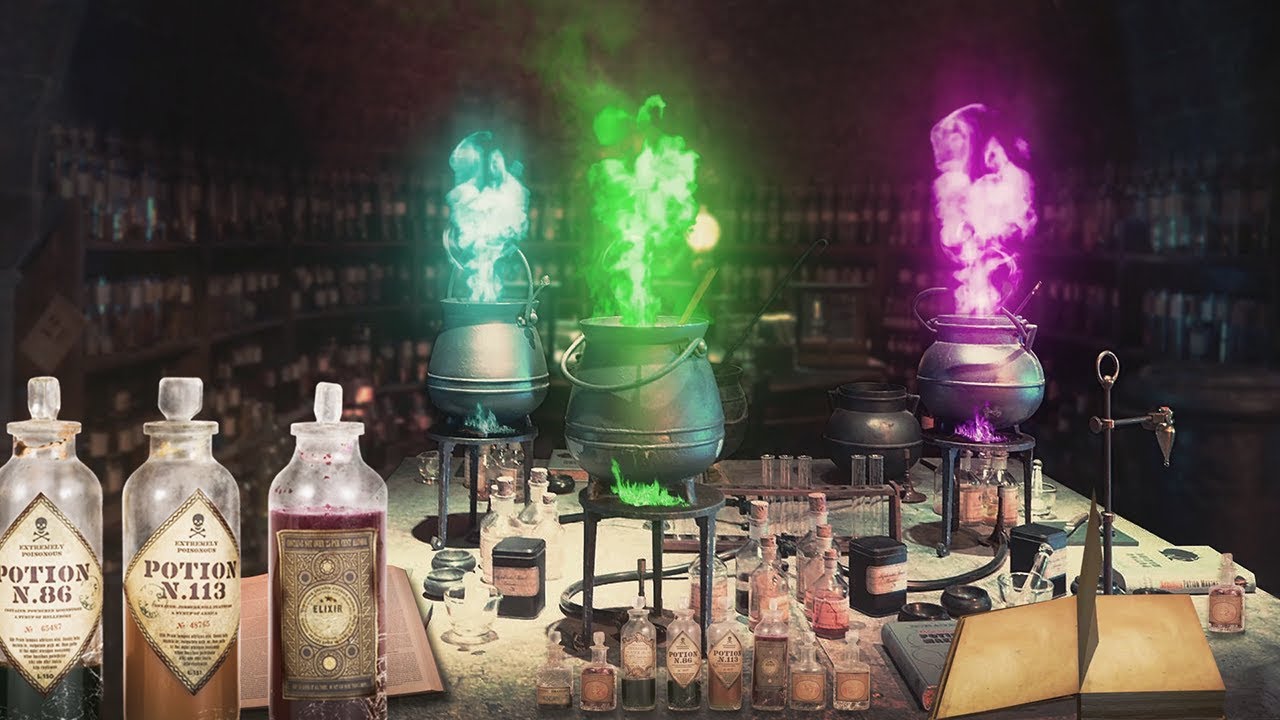 Snape's potions Classroom ⚗️🐍 [ASMR] Harry Potter Ambience ⚡ Brewing & bubbling cauldron Relax Study