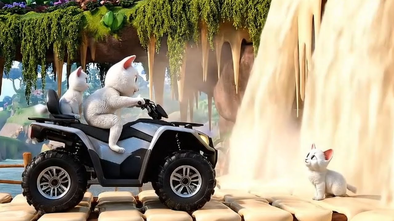 Food World: Mama Cat and Kitten ESCAPE the Erupting Chocolate Volcano! Cookie ATV Rescue 😱🌋⚠️