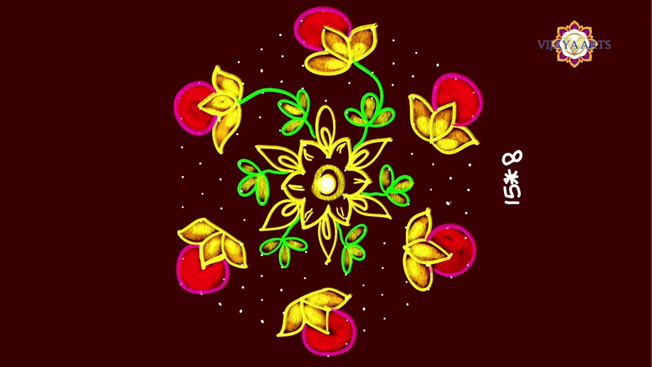 (15×8) dots new rangoli |  simple and easy rangoli daily rangoli |🌸🌺🌻🌹🌷🌼💐🍃🍀🐠🦚🦆🦋🐤🌿🌞🦜🌴🍂🌞🍁🌻🥀🐦🦢🐇 rangoli