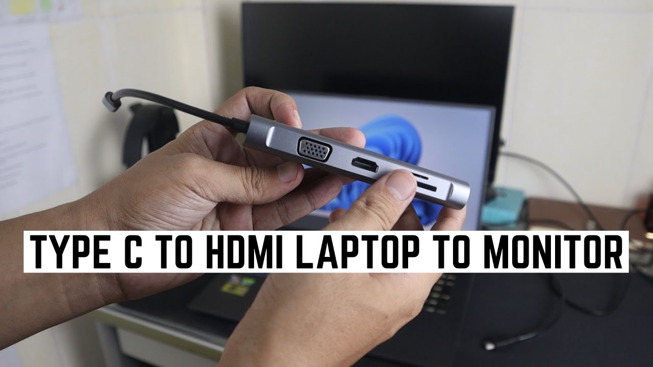 Подключите USB Type-C к HDMI-разъему ноутбука и монитора.