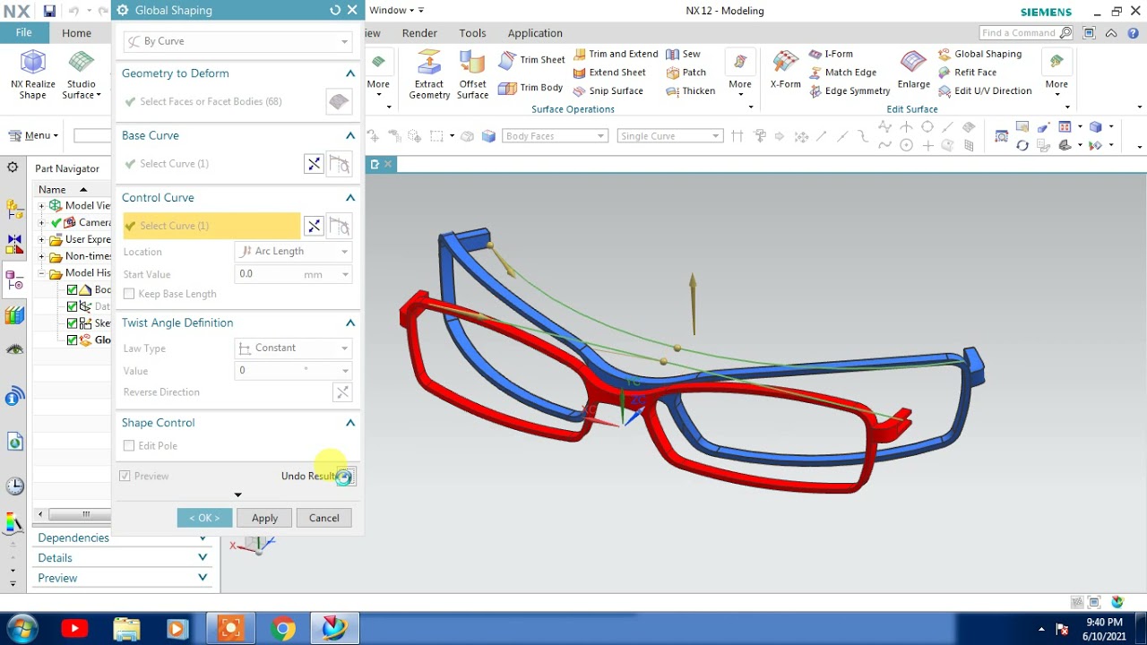 #NX CAD #SURFACE #GLOBAL SHAPING BY CURVE