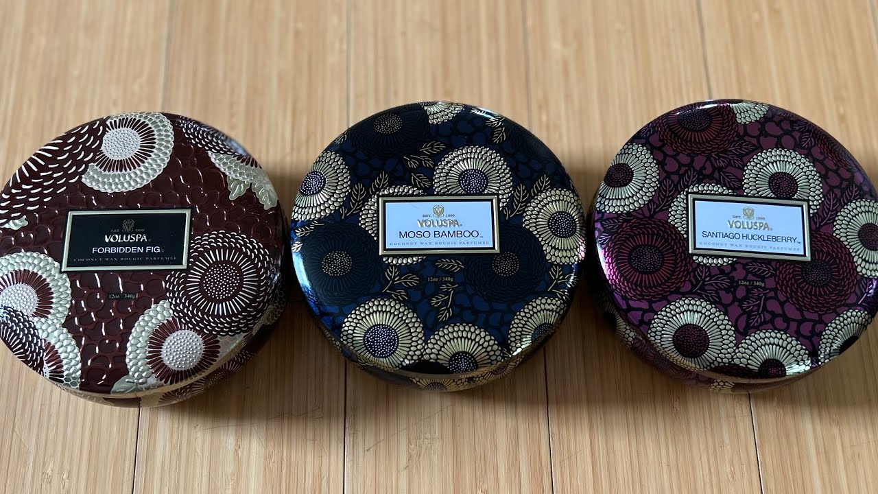 Voluspa haul 🪭 Santiago Huckleberry, Moso Bamboo, and Forbidden Fig candle review