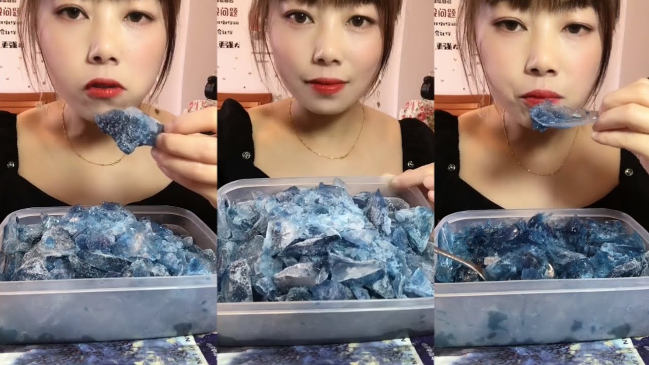 SOLO ZHAOFENG | CRUNCHY BLUE HARD ICE PIECES #iceeating #asmr #asmrice #hardice