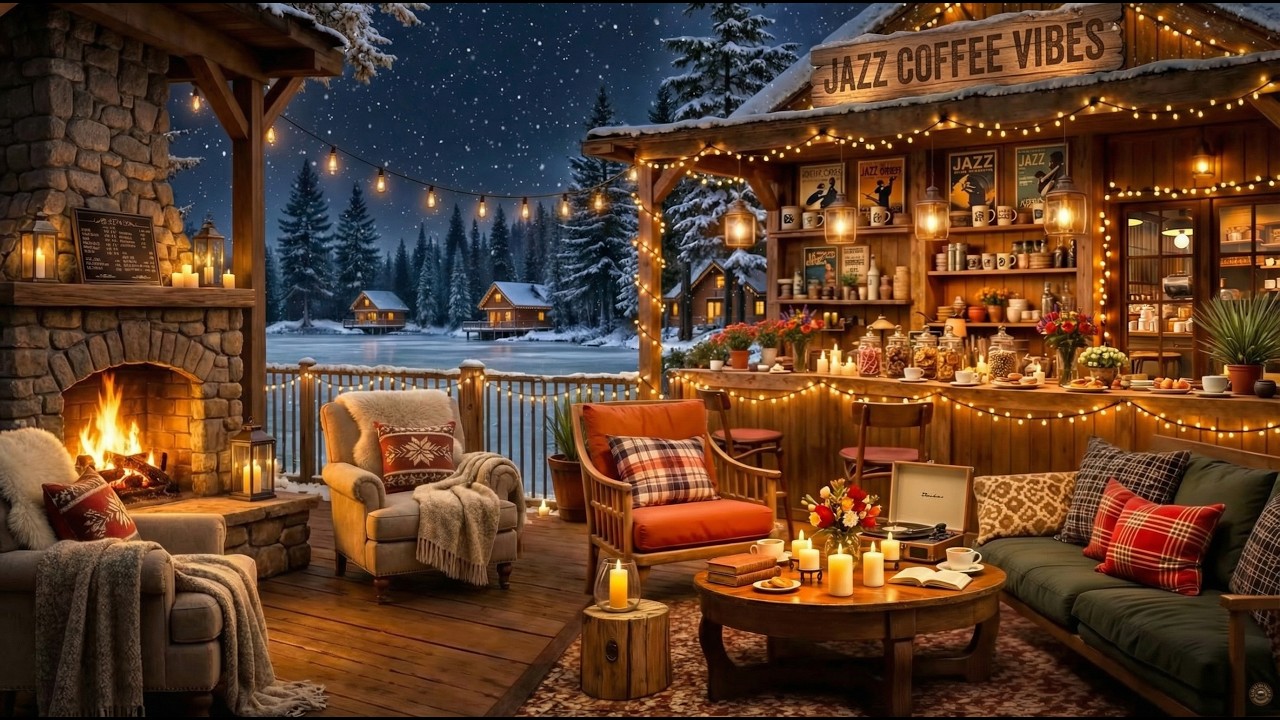 24/7 Calm Winter Jazz Piano ⛄ Cozy Snow Coffee Shop Ambience — Relaxing Study Music